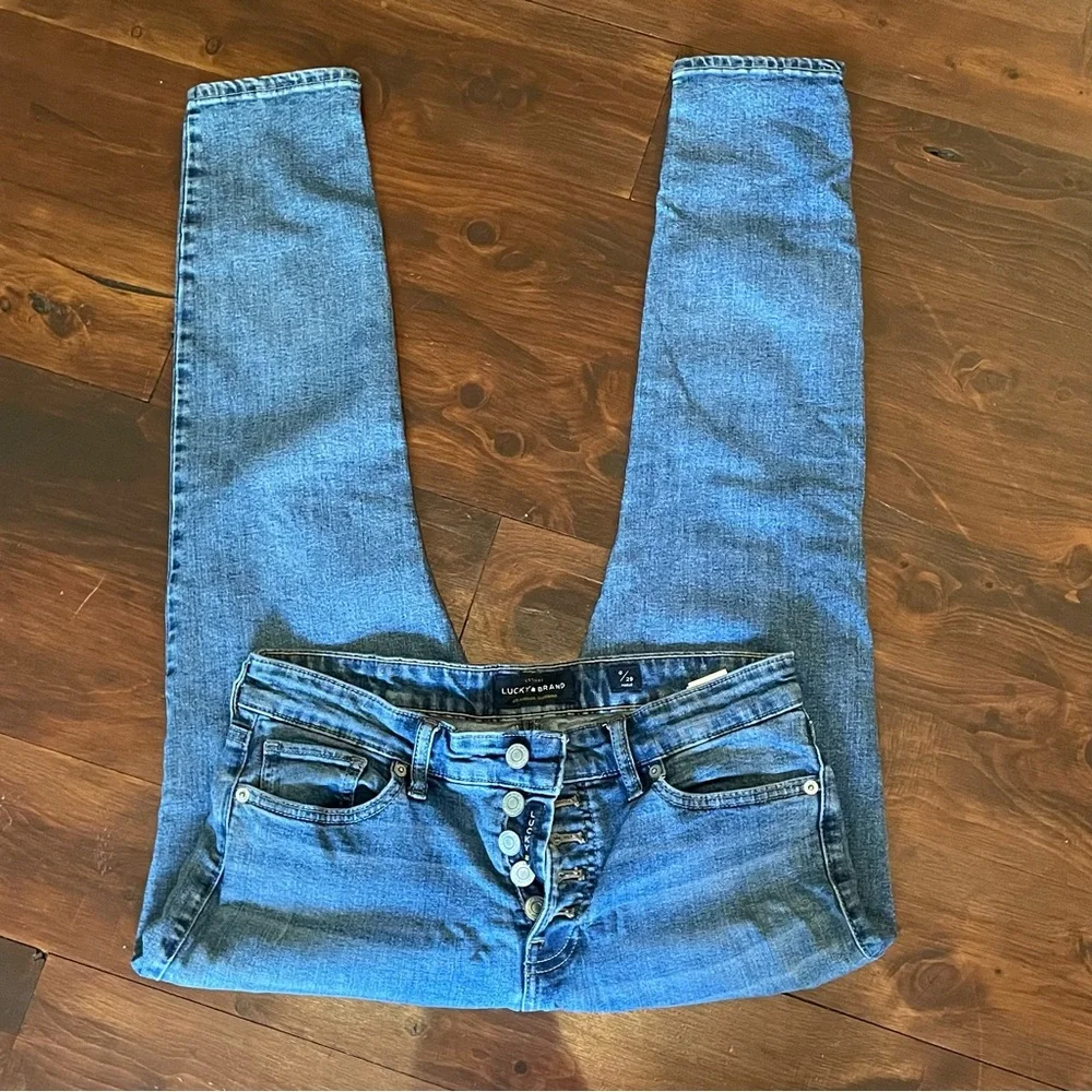 Lucky Brand Blue Button Fly Skinny Jeans with Stretch - Picture 2 of 4